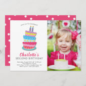 Niedliche Geburtstag Cake 2. Geburtstag Einladung (Vorne/Hinten)