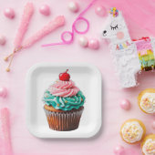 Niedliche Geburtstag Cupcake Dessert Illustration Pappteller (Party)