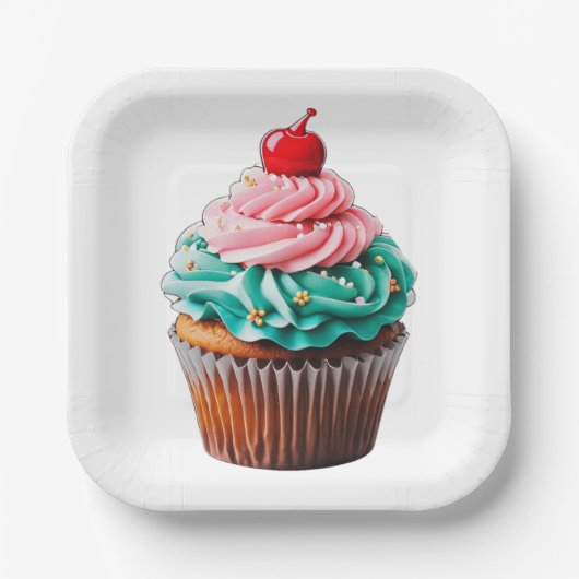 Niedliche Geburtstag Cupcake Dessert Illustration Pappteller (Vorderseite)