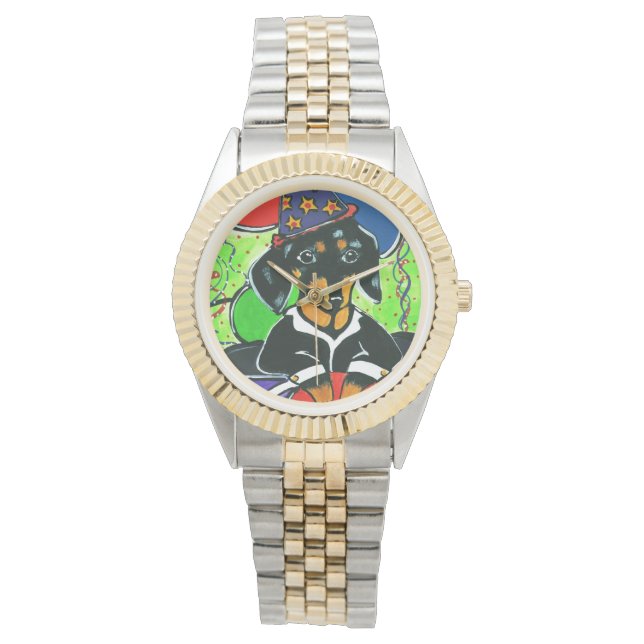 Niedliche Geburtstag Dackel Armbanduhr (Vorderseite)