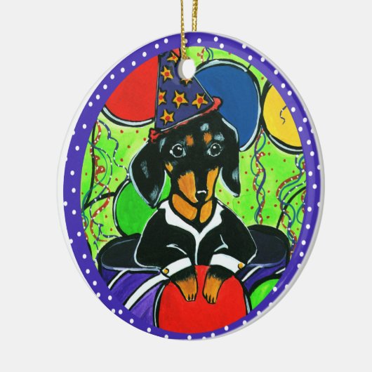 Niedliche Geburtstag Dackel Keramikornament (Links)