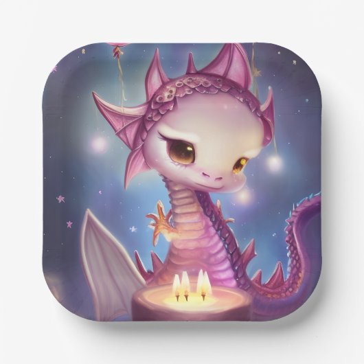 Niedliche Geburtstag Dargon Pappteller (Vorderseite)