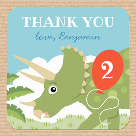 Niedliche Geburtstag Dinosaur Triceratops Individu Quadratischer Aufkleber