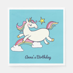 Niedliche Geburtstag Doodle Rainbow Unicorn Sternw Serviette