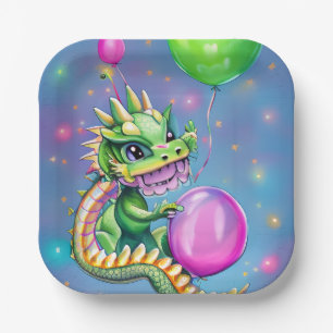 Niedliche Geburtstag Dragon mit Balloons Pappteller