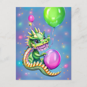 Niedliche Geburtstag Dragon mit Balloons Postkarte