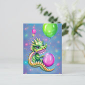 Niedliche Geburtstag Dragon mit Balloons Postkarte (Stehend Vorderseite)