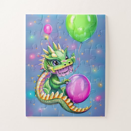 Niedliche Geburtstag Dragon mit Balloons Puzzle (Vertikal)