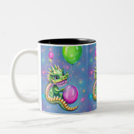 Niedliche Geburtstag Dragon mit Balloons Zweifarbige Tasse