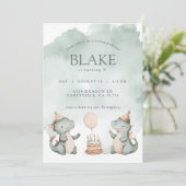 Niedliche Geburtstag Dragons Dinosaurs Party Einladung (Stehend Vorderseite)