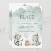 Niedliche Geburtstag Dragons Dinosaurs Party Einladung (Vorne/Hinten)