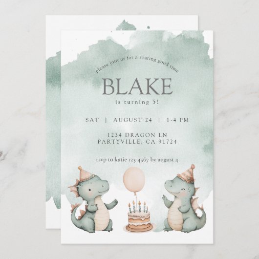 Niedliche Geburtstag Dragons Dinosaurs Party Einladung (Vorne/Hinten)