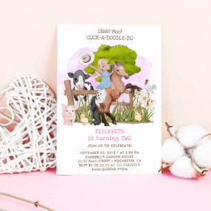 Niedliche Geburtstag Farm Animals Cowgirl Barnyard Einladung