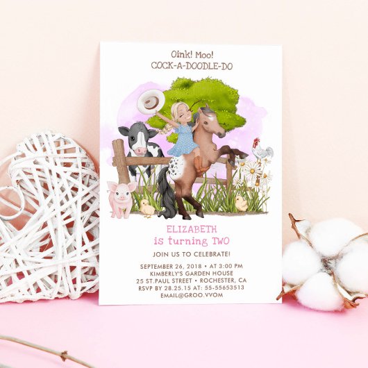Niedliche Geburtstag Farm Animals Cowgirl Barnyard Einladung