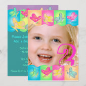 Niedliche Geburtstag Foto Einladung mit lebhaften  (Vorne/Hinten)