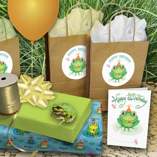 Niedliche Geburtstag Frog Runder Aufkleber