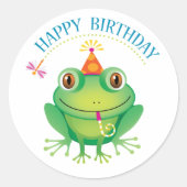 Niedliche Geburtstag Frog Runder Aufkleber (Vorderseite)