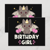 Niedliche Geburtstag Girl Bat Graphic Einladung (Vorne/Hinten)