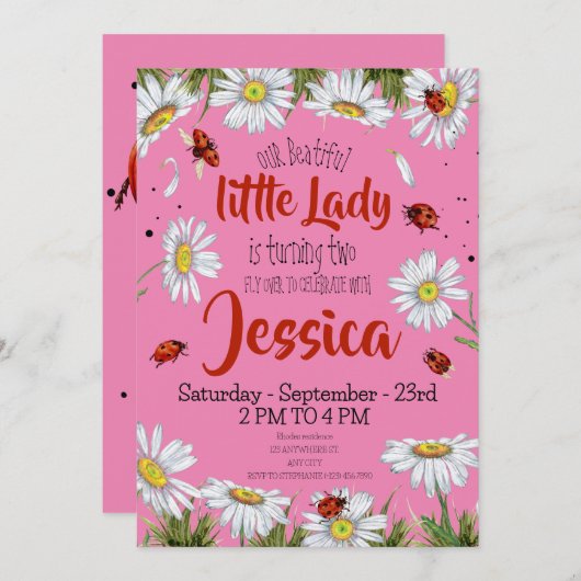 Niedliche Geburtstag Girl Ladybug Einladung (Vorne/Hinten)