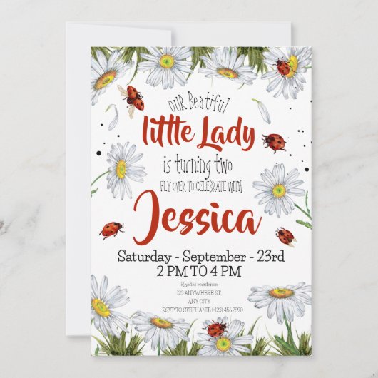 Niedliche Geburtstag Girl Ladybug Einladung (Vorderseite)