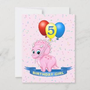 Niedliche Geburtstag Girl Pink Baby Triceratops Di Einladung
