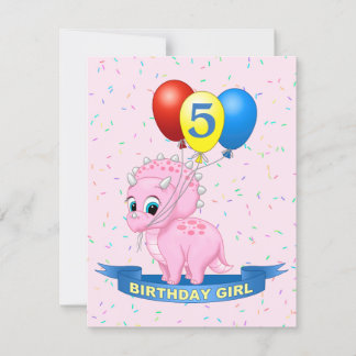 Niedliche Geburtstag Girl Pink Baby Triceratops Di Einladung