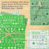 Niedliche Geburtstag Grün jedes Zeitalters Kinder Geschenkpapier Set