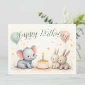 Niedliche Geburtstag Gruß mit Tierfreunden (Stehend Vorderseite)