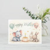 Niedliche Geburtstag Gruß mit Tierfreunden (Stehend Vorderseite)