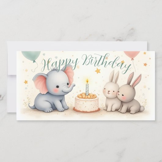 Niedliche Geburtstag Gruß mit Tierfreunden (Vorderseite)