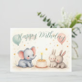 Niedliche Geburtstag Gruß mit Tierfreunden (Stehend Vorderseite)