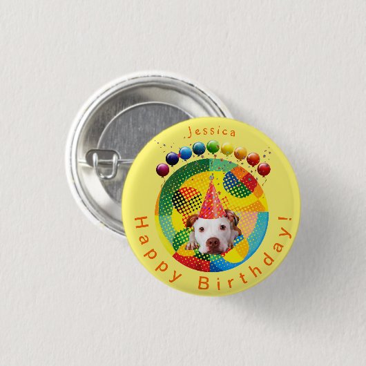 niedliche Geburtstag Hund (personalisiert) Button (Vorne & Hinten)