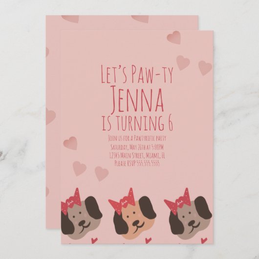Niedliche Geburtstag Hunde Party Valentine Einladung (Vorne/Hinten)