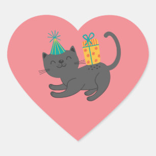 Niedliche Geburtstag-Katzenaufkleber Herz-Aufkleber