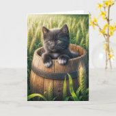 Niedliche Geburtstag Kitten in einem Fass Karte (Gelbe Blume)