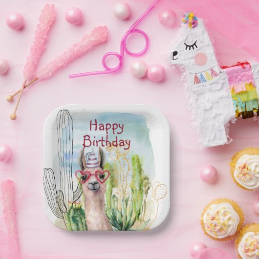 Niedliche Geburtstag Llama Pappteller (Party)