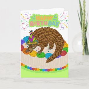 Niedliche Geburtstag mit Pangolin und farbenfroher Karte