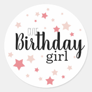 Niedliche Geburtstag mit rosa Sternen Runder Aufkleber