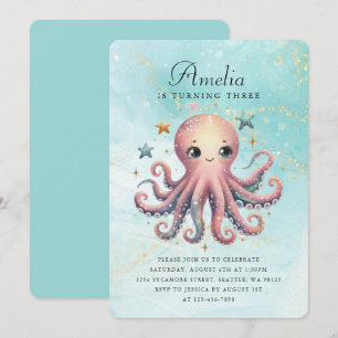 Niedliche Geburtstag Octopus Einladung