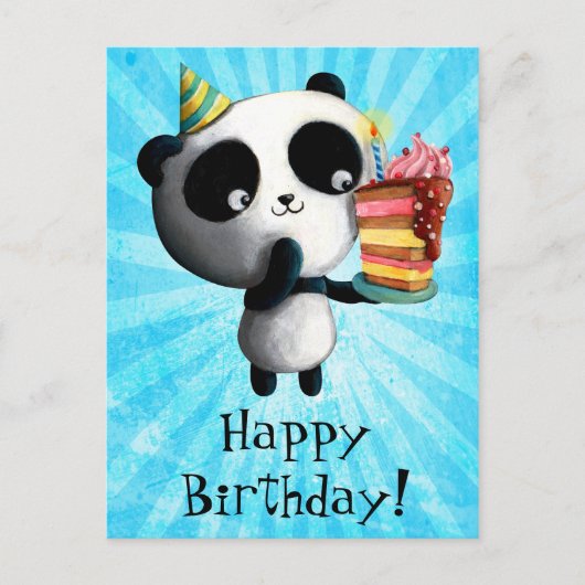 Niedliche Geburtstag Panda mit Kuchen Postkarte (Vorderseite)