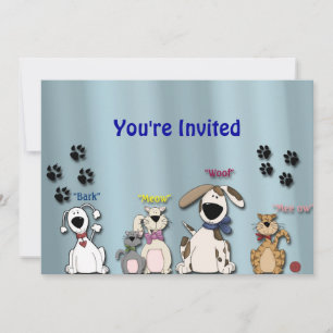 Niedliche Geburtstag Party Einladung/ Katzen & Hun Einladung