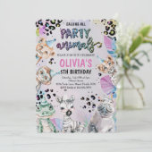 Niedliche Geburtstag Party Tiere Einladung (Stehend Vorderseite)