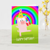 Niedliche Geburtstag Pig unter Regenbogen Karte (Gelbe Blume)