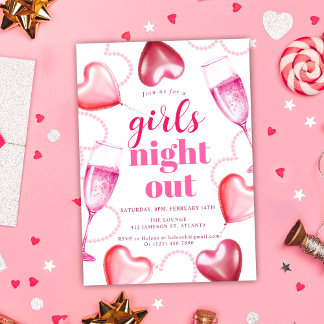 Niedliche Geburtstag Pink Hearts Girls Night Out P Einladung