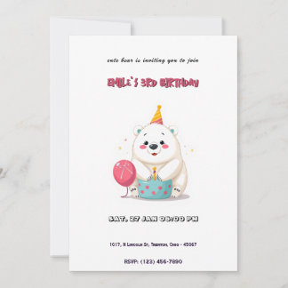 Niedliche Geburtstag Polar Bär mit Party Hat Einladung