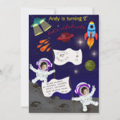 Niedliche Geburtstag Space Astronaut Cartoon Einladung (Vorderseite)
