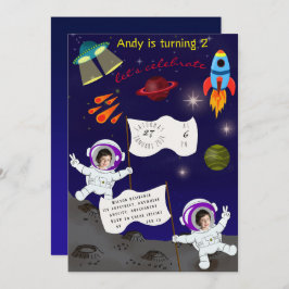 Niedliche Geburtstag Space Astronaut Cartoon Einladung
