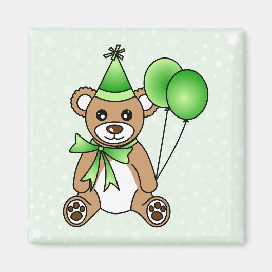 Niedliche Geburtstag Teddy Bear - grün Magnet (Vorne)