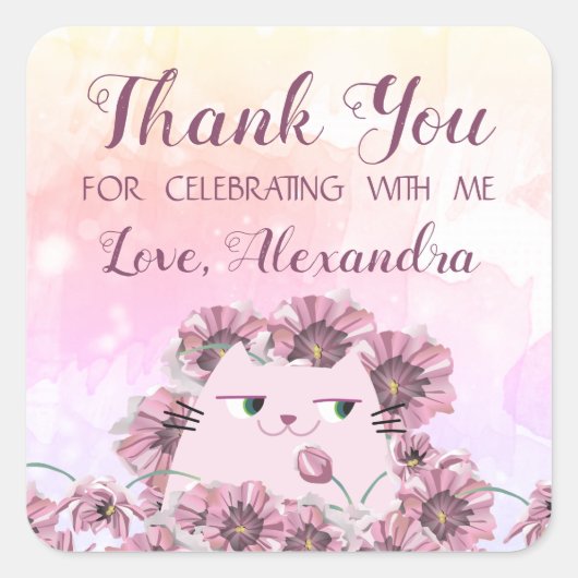 Niedliche Geburtstag Vielen Dank Quadratischer Aufkleber (Vorderseite)