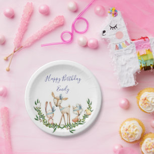 Niedliche Geburtstagsfeier des Reh Pappteller